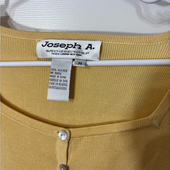 100% Silk Joseph A. Buttercup Yellow Silk Button-Front Cardigan - Picture 7 of 8